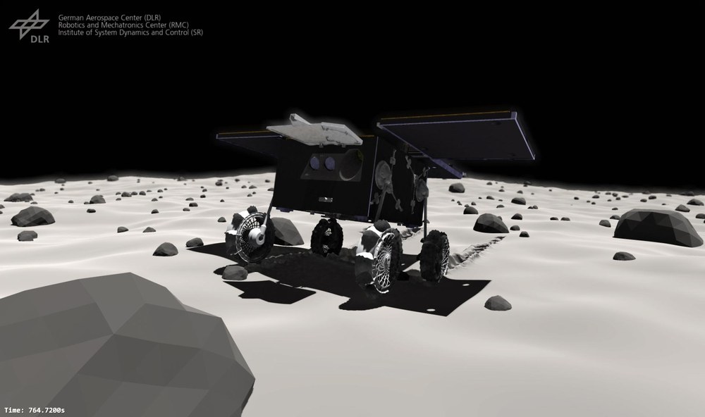 Landing of the MMX rover in the simulation