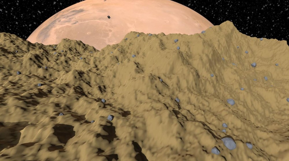 Animation: MMX rover descending towards the Phobos surface