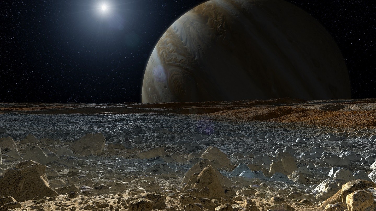 Künstlerische Darstellung der Oberfläche des Jupitermondes Europa.