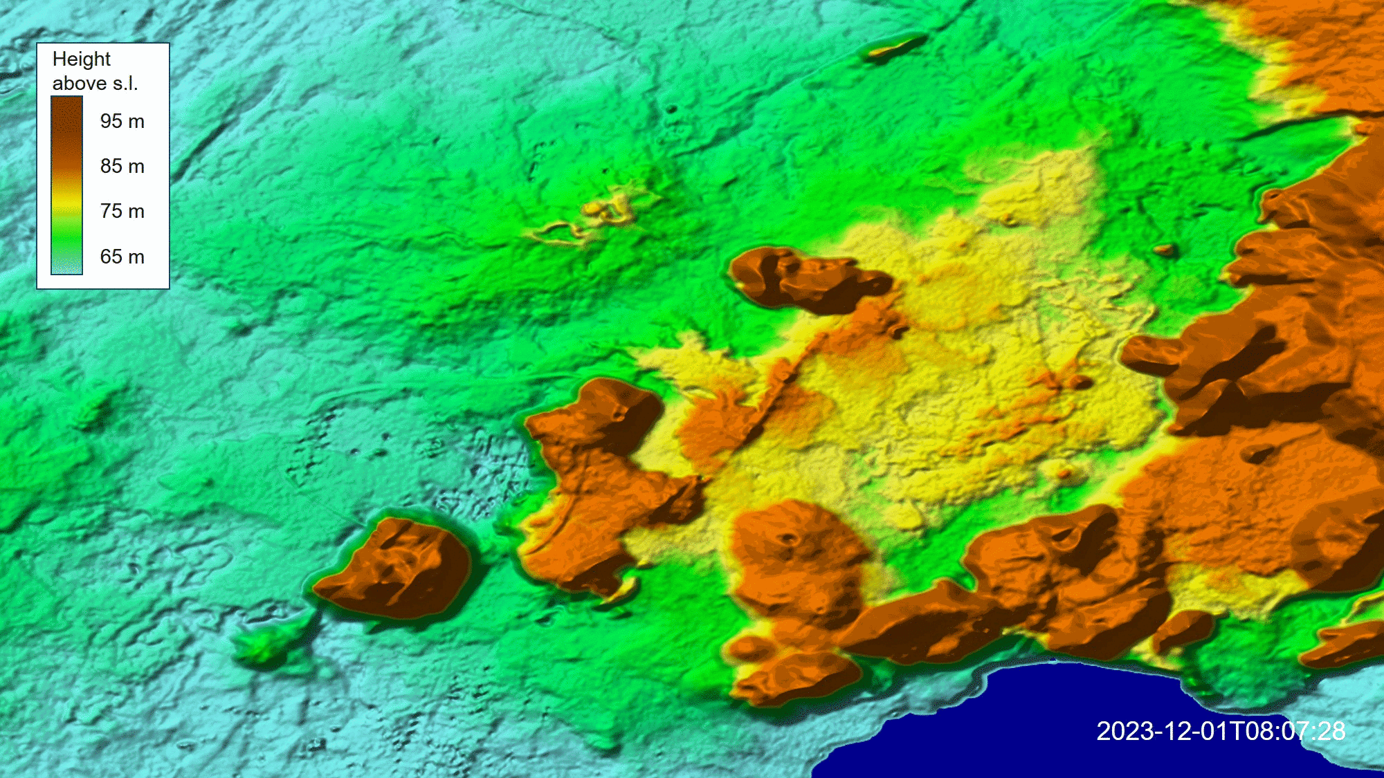 Digitale Höhenkarte des vom Vulkanausbruch am 18.12.2023 betroffenen Gebietes in Island