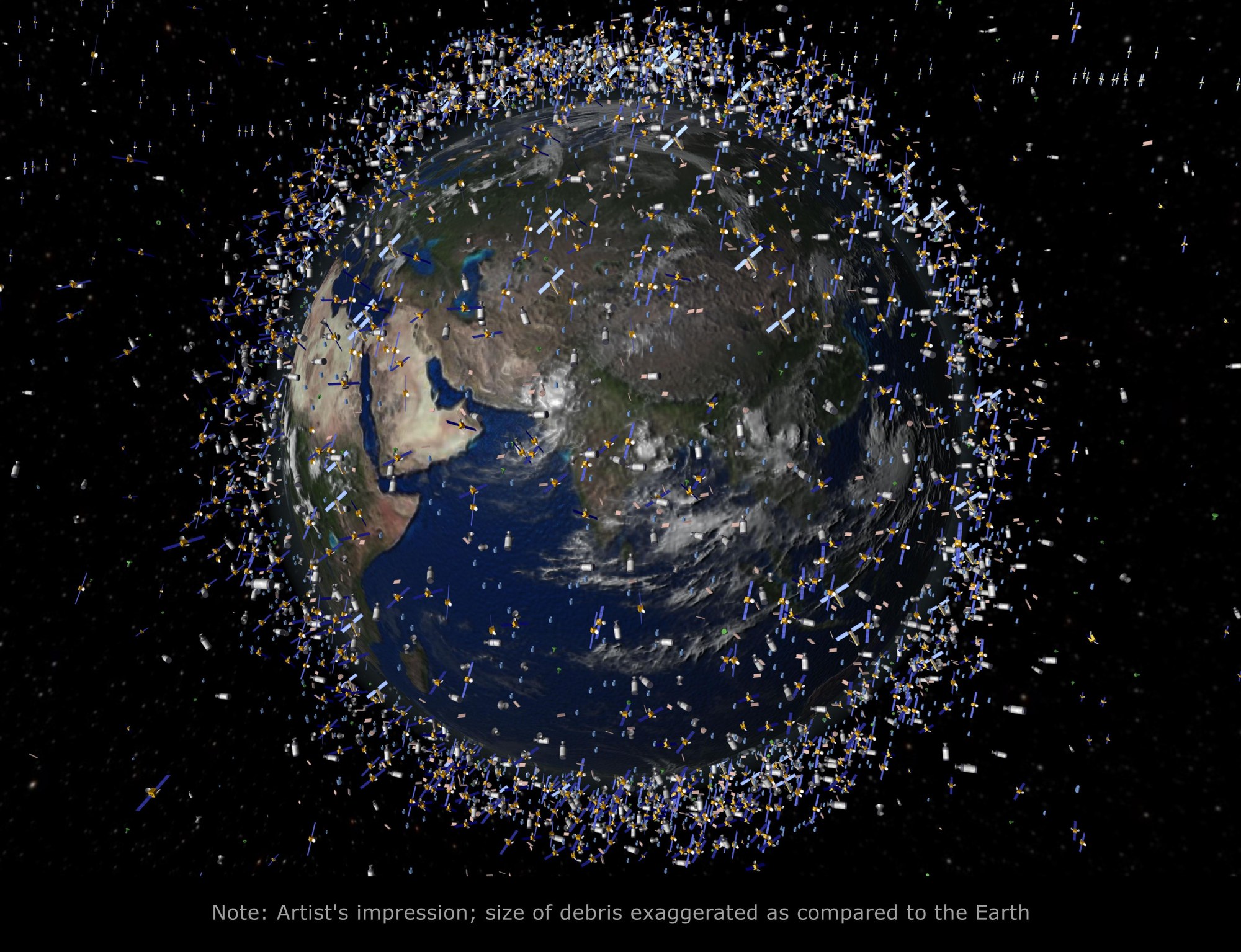 Die Erde ist umgeben von Weltraummüll, wie die Grafik veranschaulicht.