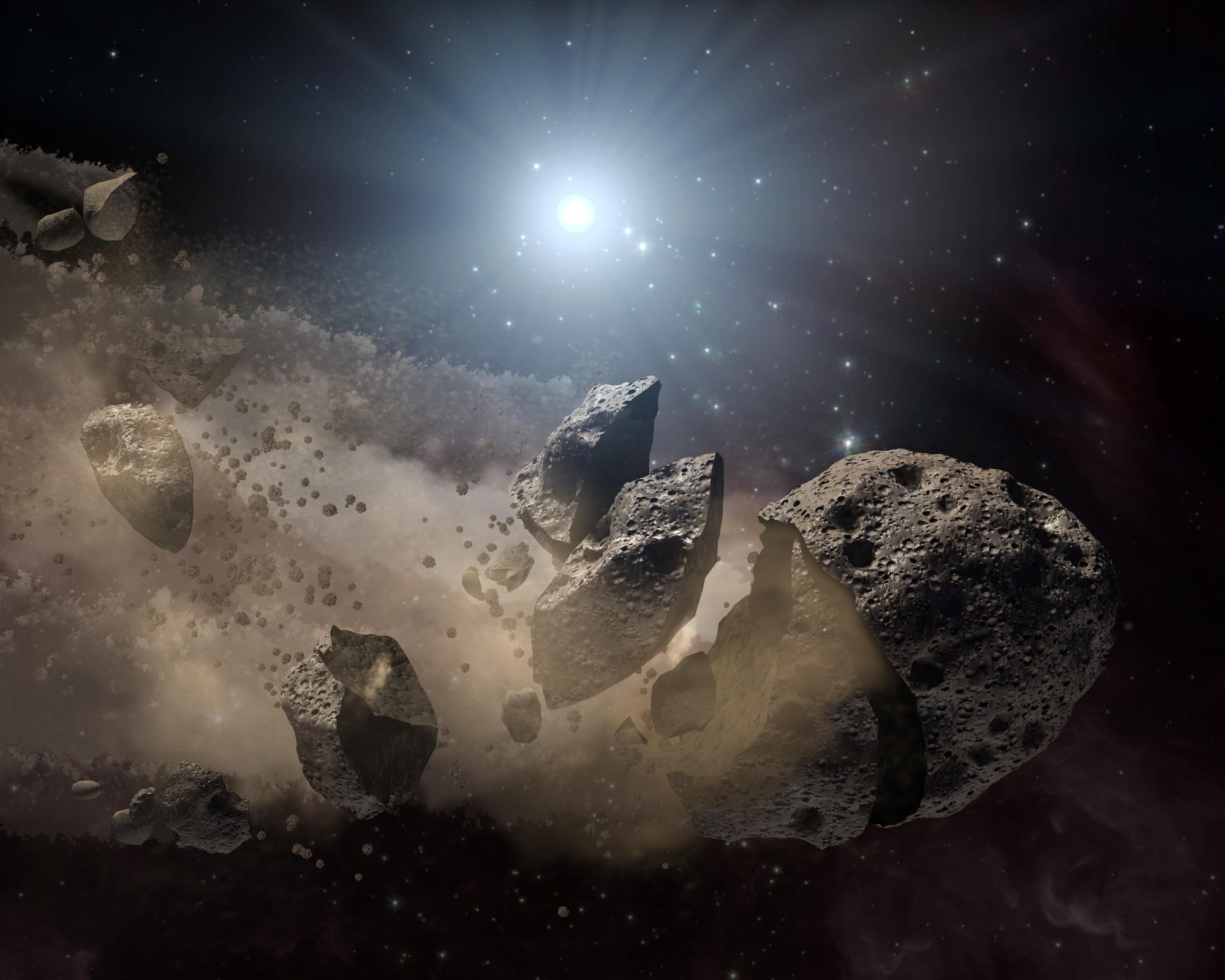 Zerbrochener Asteroid, künstlerische Darstellung