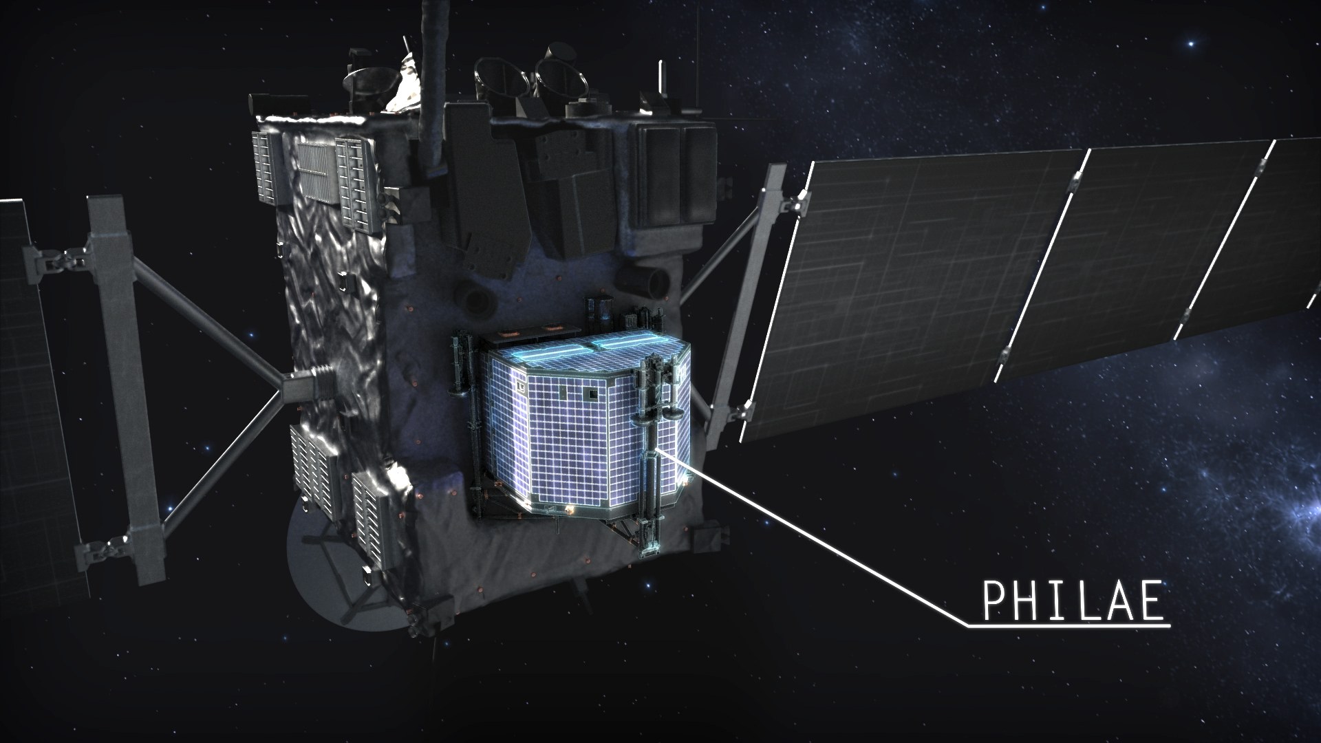 Der Lander Philae an Bord der europäischen Sonde Rosetta