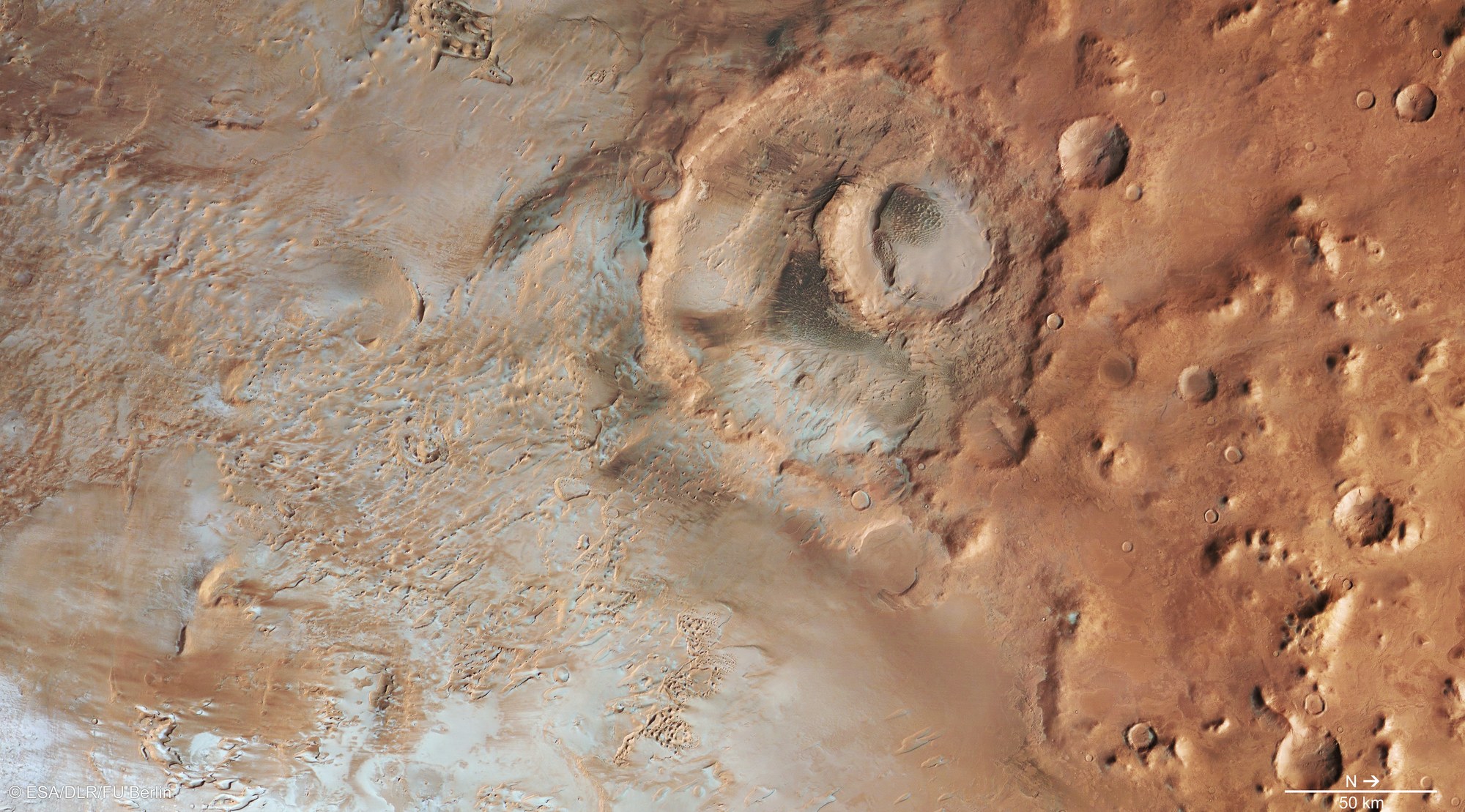 Blick auf Argyre Planitia und den Krater Hooke