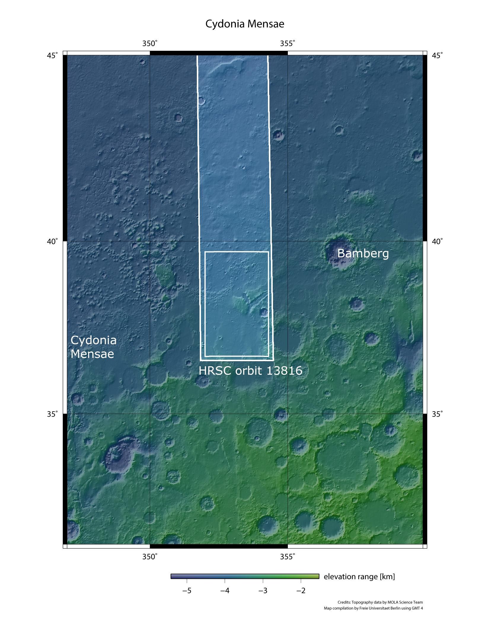 Topographische Übersichtskarte eines Teils der Cydonia-Region