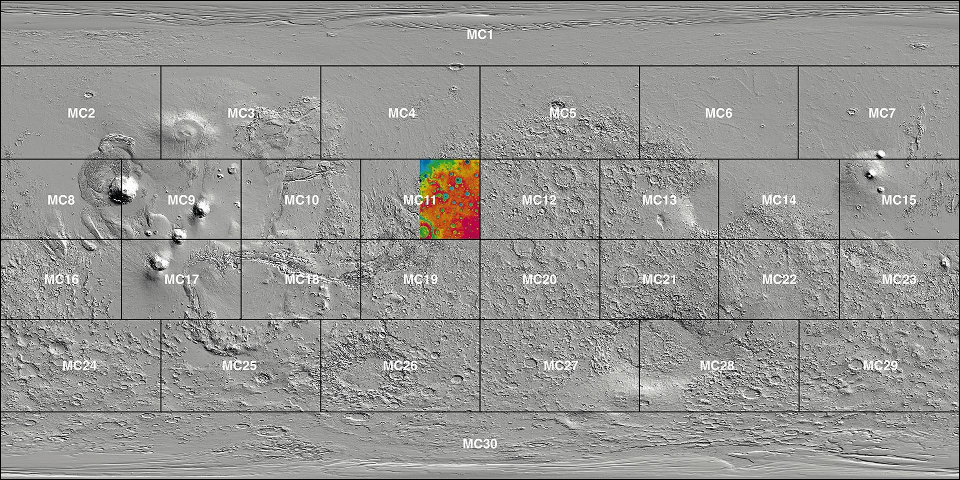 Der Mars als Kartenwerk aus 30 Quadranten