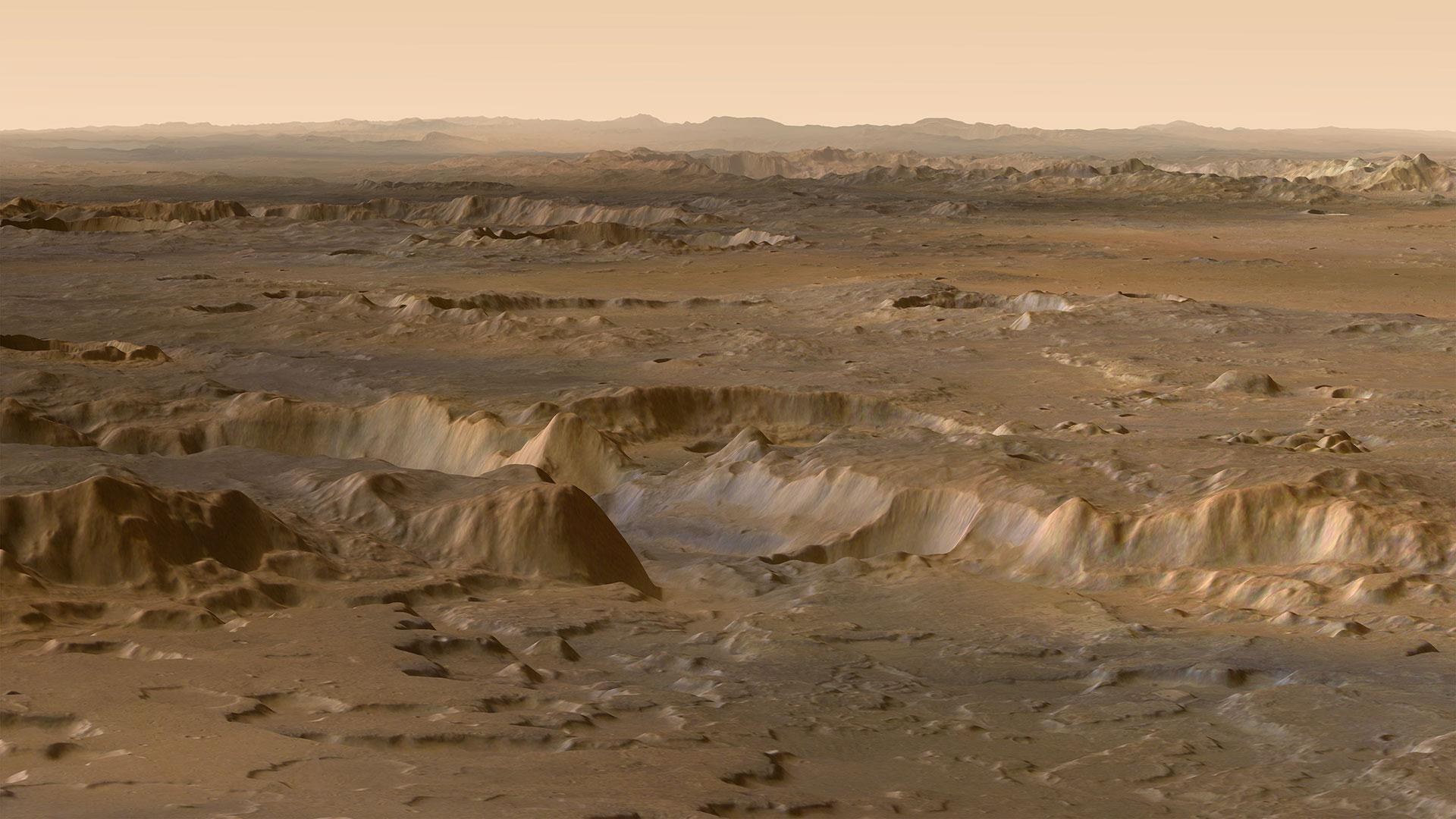 Der Mars in 3D - Blick über Meridiani Planum nach Norden