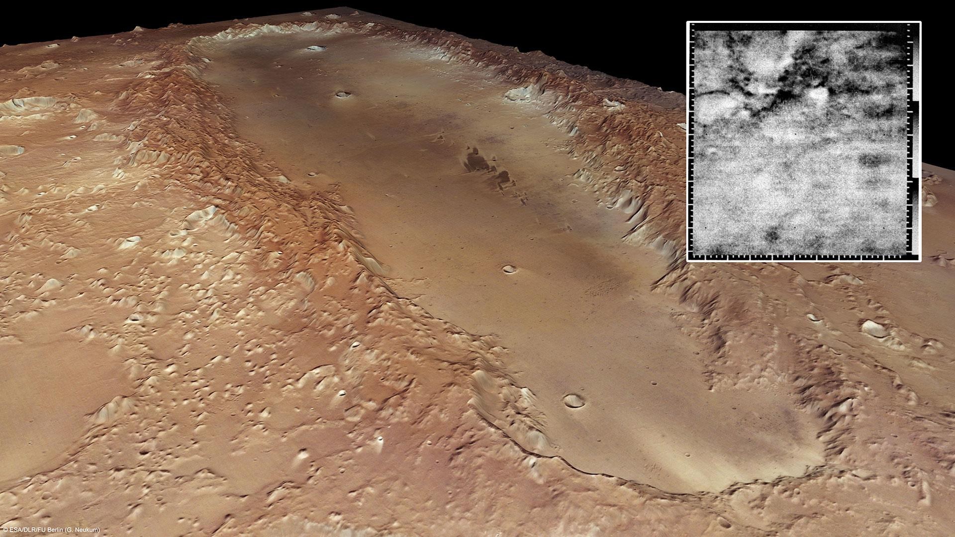 Einschlagsstruktur Orcus Patera auf Mariner 4-Bild und HRSC-Bild