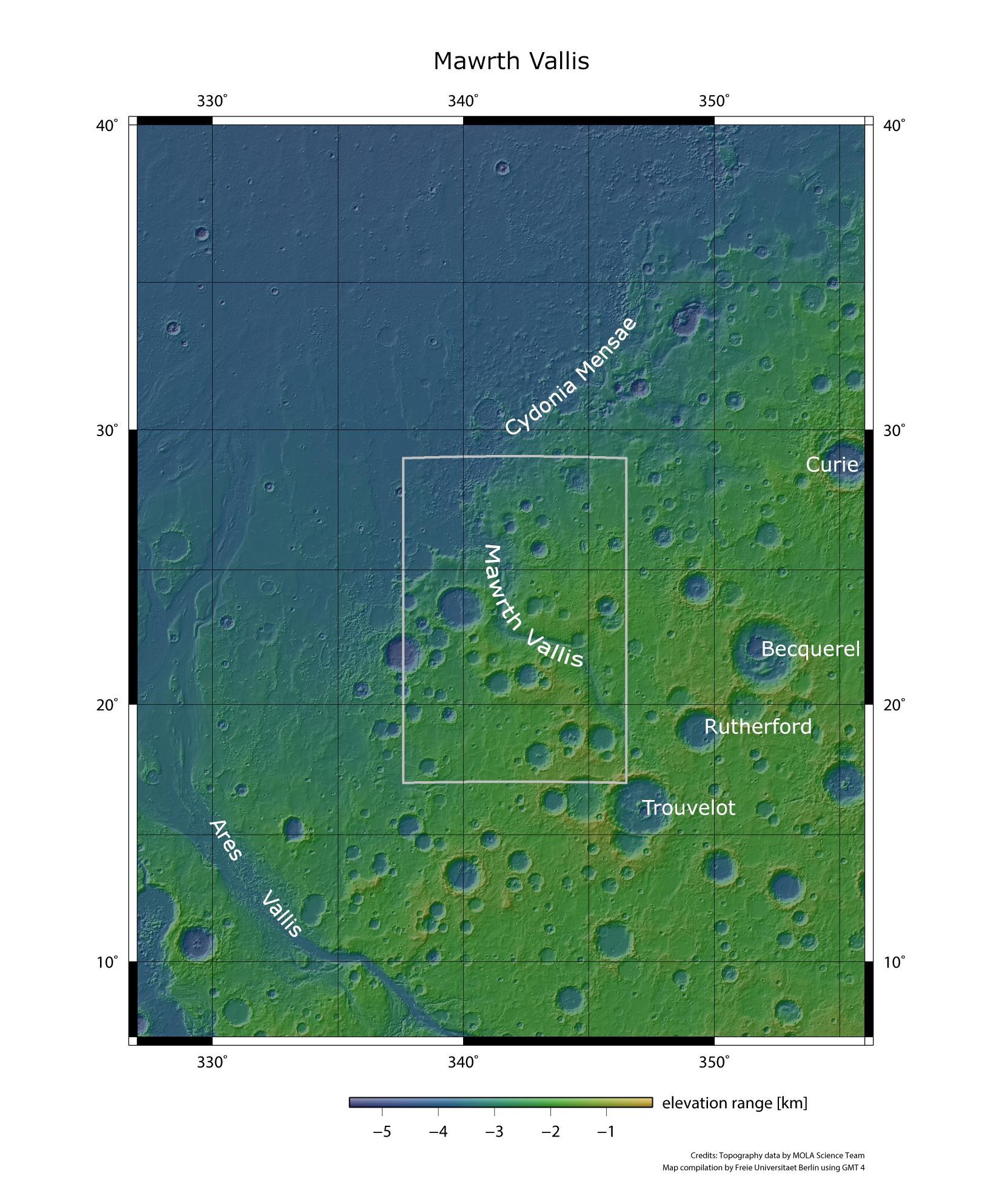 Topographische Übersichtskarte der Region um Mawrth Vallis