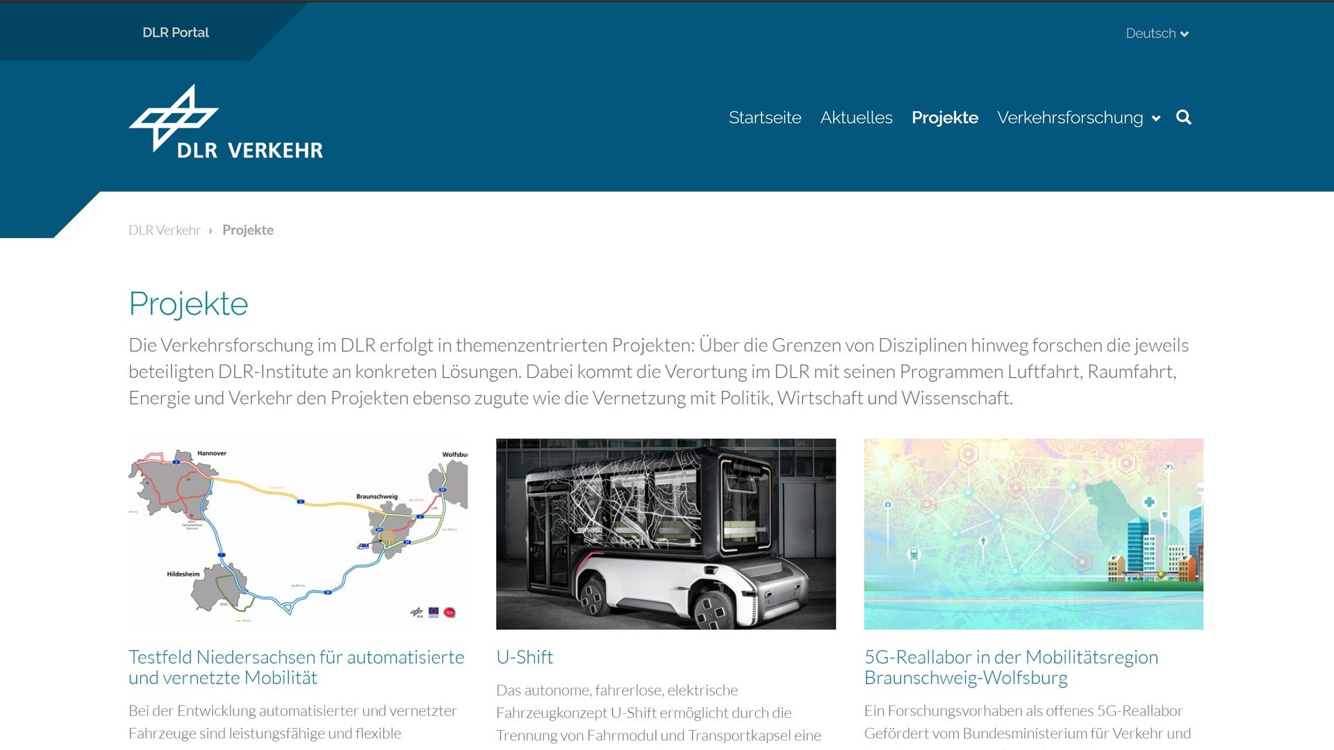 Webspecial: Projekte der DLR-Verkehrsforschung