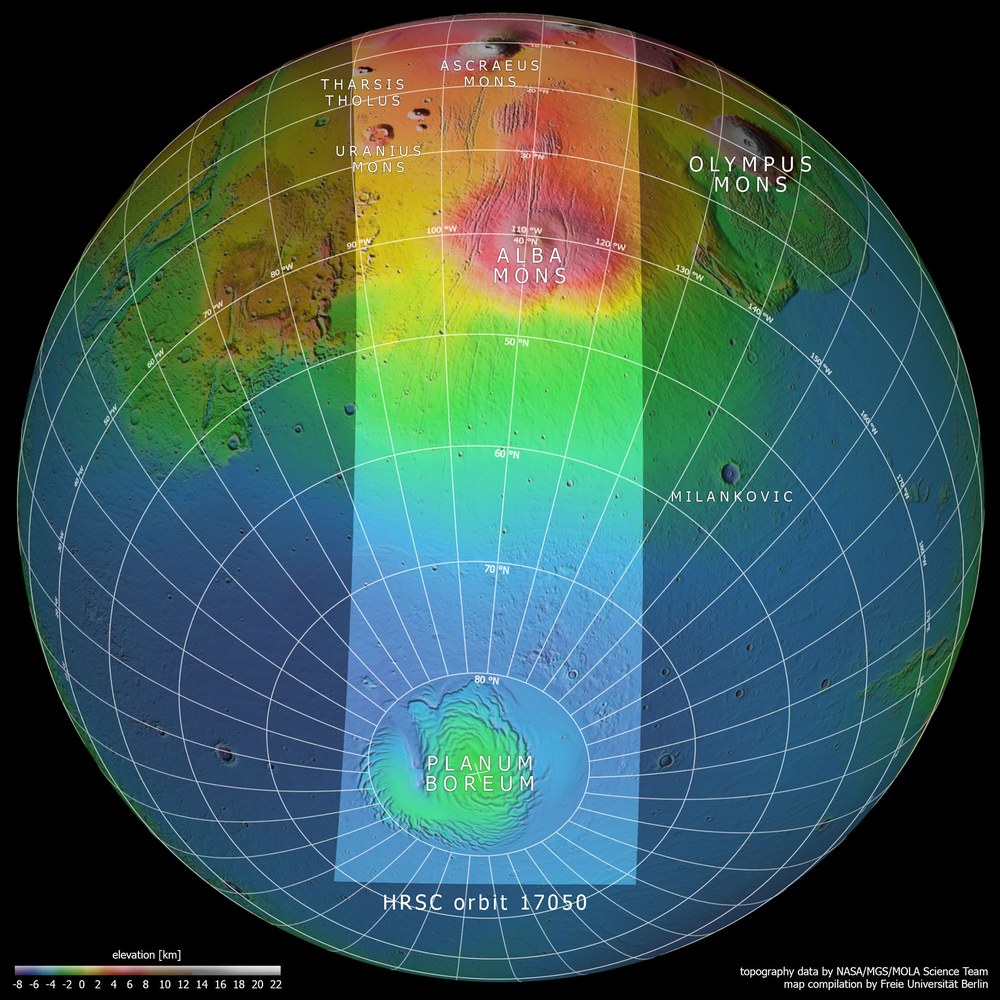 Ausdehnung des HRSC-Bildstreifens des Orbits