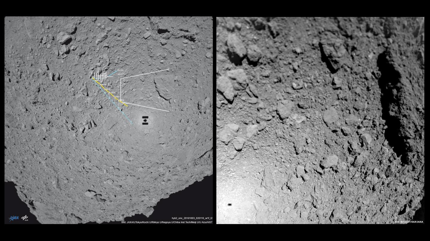 MASCOT-Aufnahme in Richtung Osten während des Abstiegs auf Ryugu