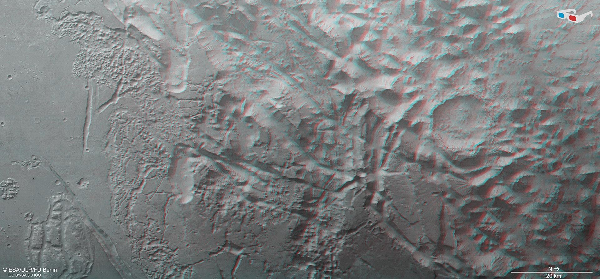3D-Ansicht des Übergangs von Margaritifer Terra in Aurorae Chaos
