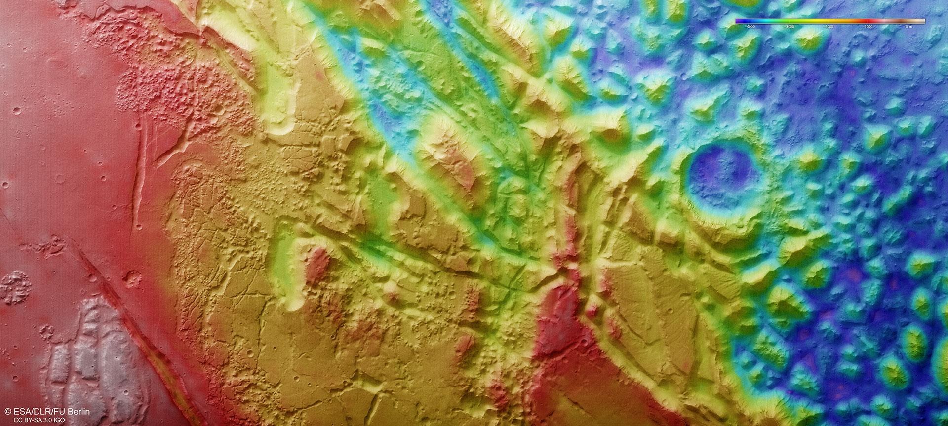 Topographische Bildkarte des südlichen Teils von Aurorae Chaos