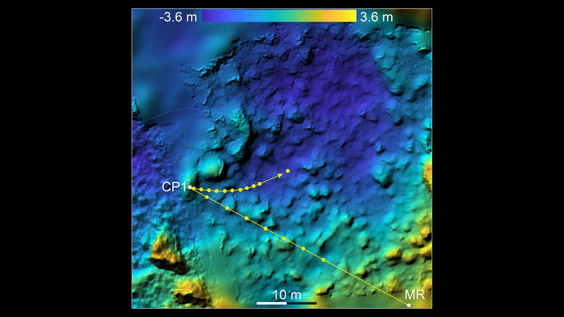 MASCOTs Abstieg und Weg über die Oberfläche von Ryugu