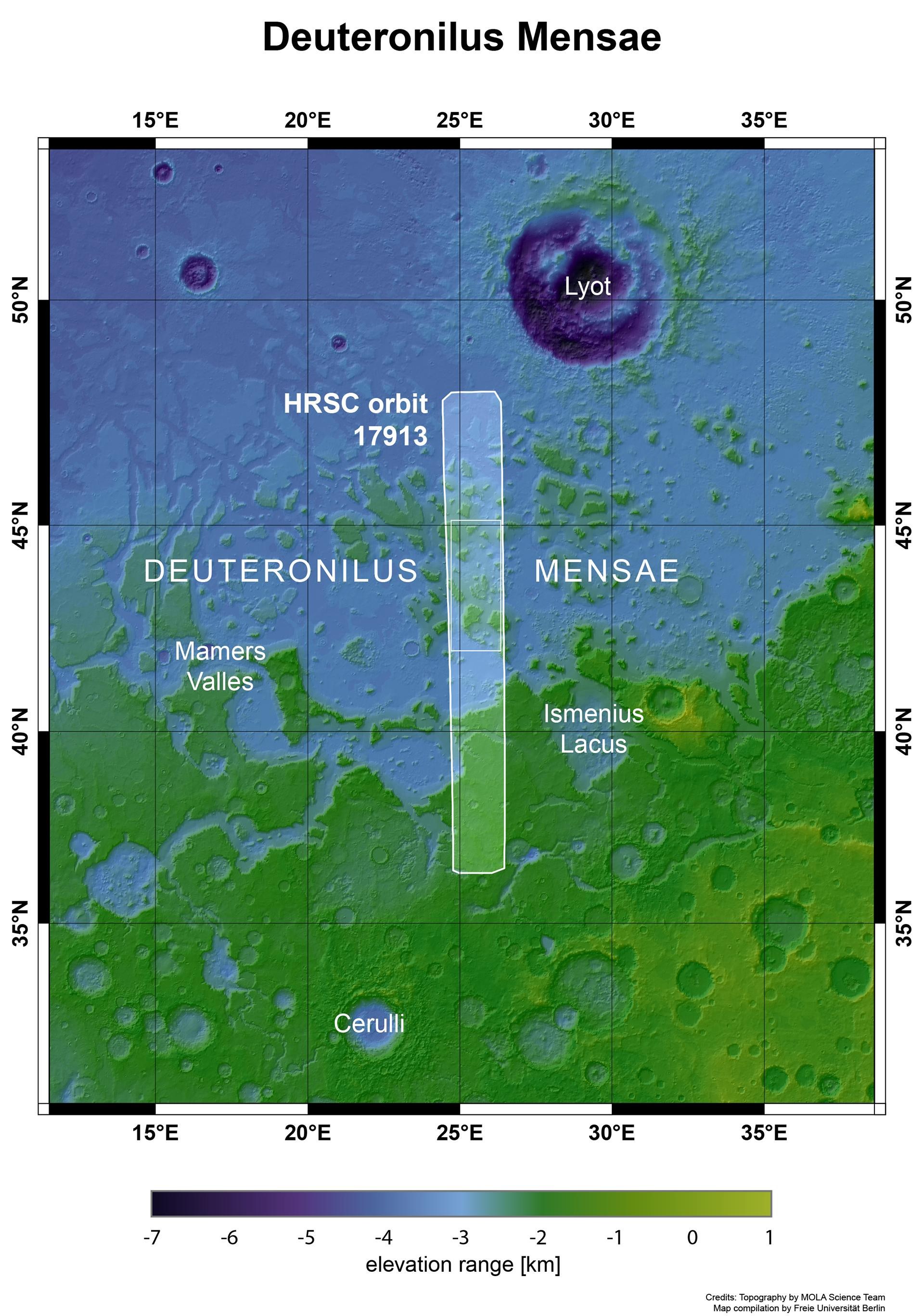 Deuteronilus Mensae, Mars: Übergangszone zwischen Hoch- und Tiefland