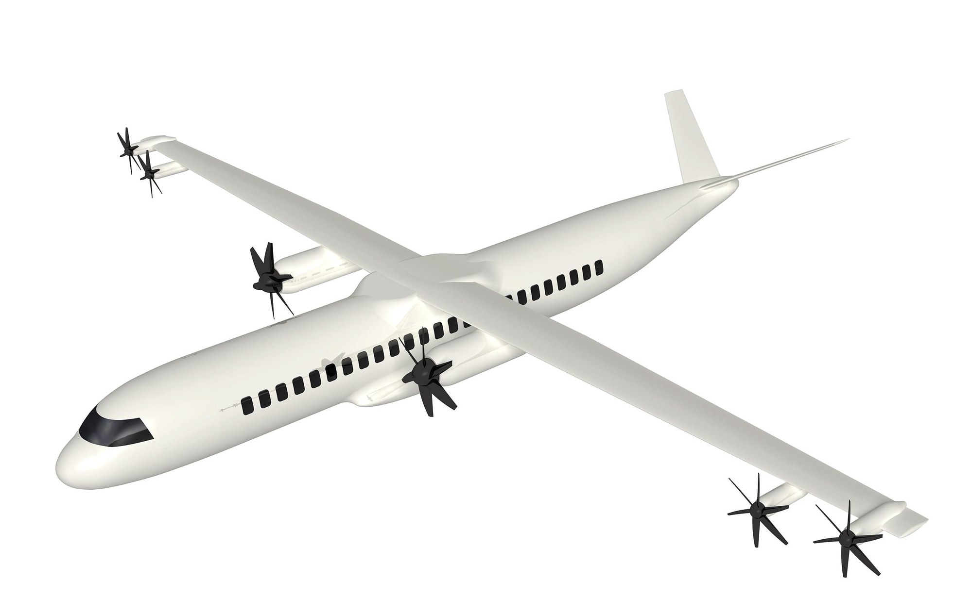 Regionalflugzeug mit ergänzenden E-Propellern an den Flügelspitzen