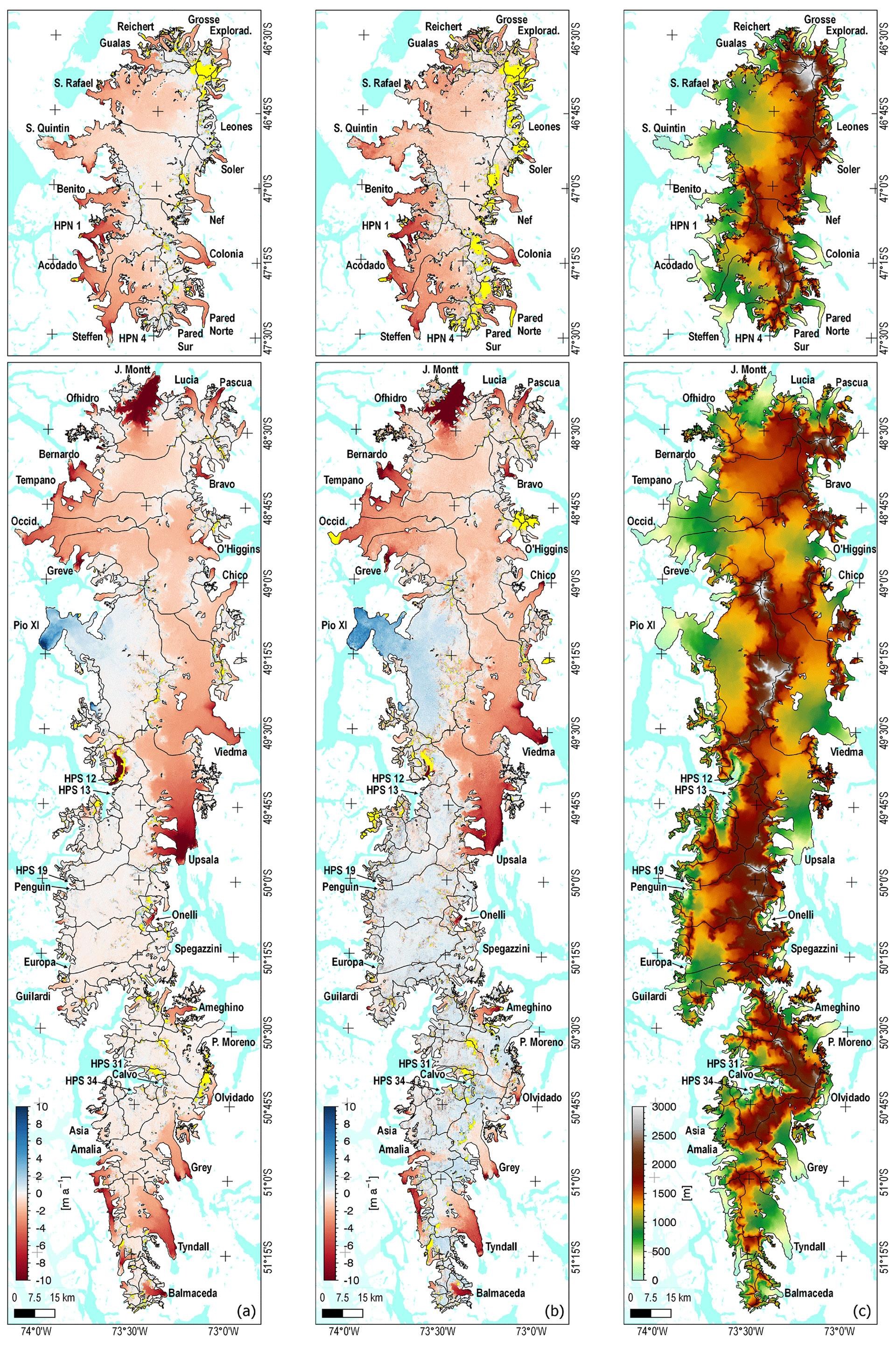 Drei SEC-Karten der patagonischen Eisfelder Nord und Süd