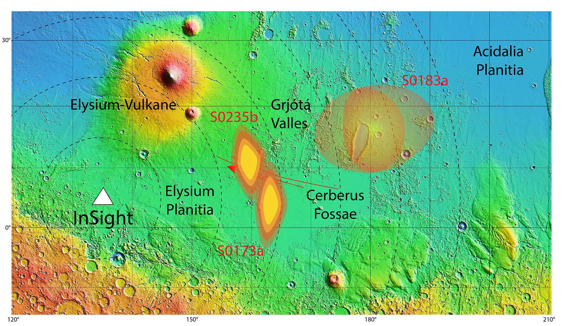 InSight lokalisiert Marsbeben in der Region Cerberus Fossae