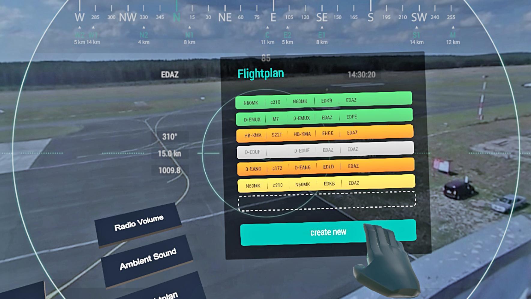 Interaktion des Nutzers mit dem Flugplan in der VR-Umgebung