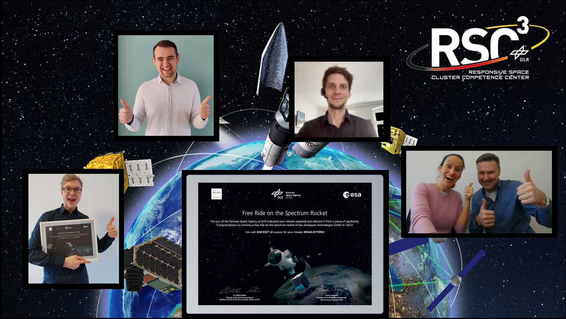 Gewinner des ersten Nutzlastwettbewerbs für den ErstflugSpectrum: Das DLR-Kompetenzzentrum für Reaktionsschnelle Satellitenverbringung (RSC³) aus Trauen