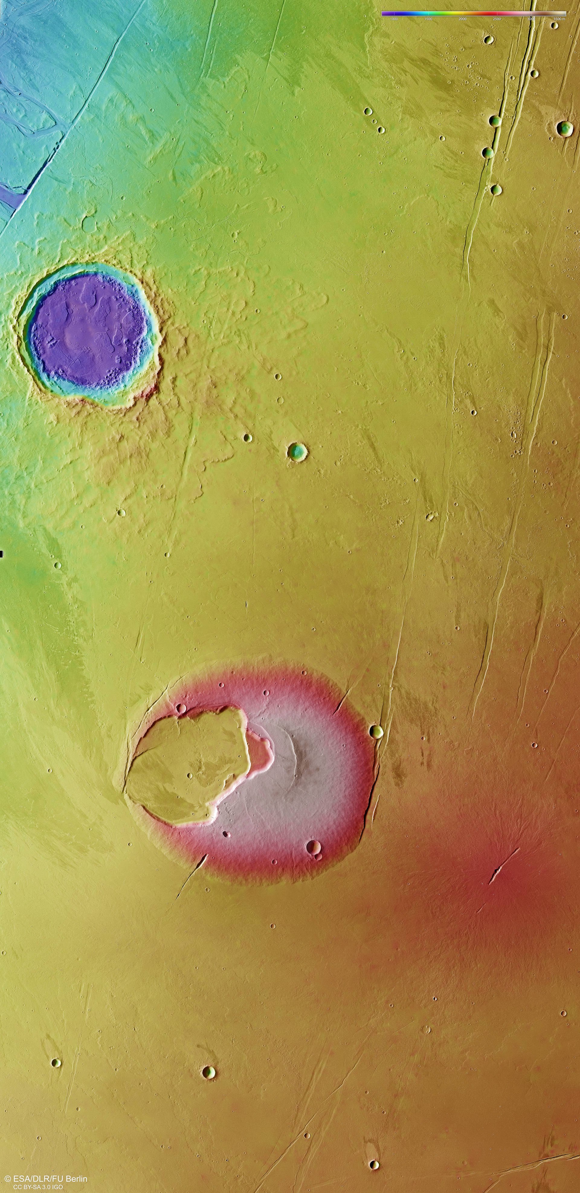 Die Topographie des Vulkans Jovis Tholus und seiner Umgebung