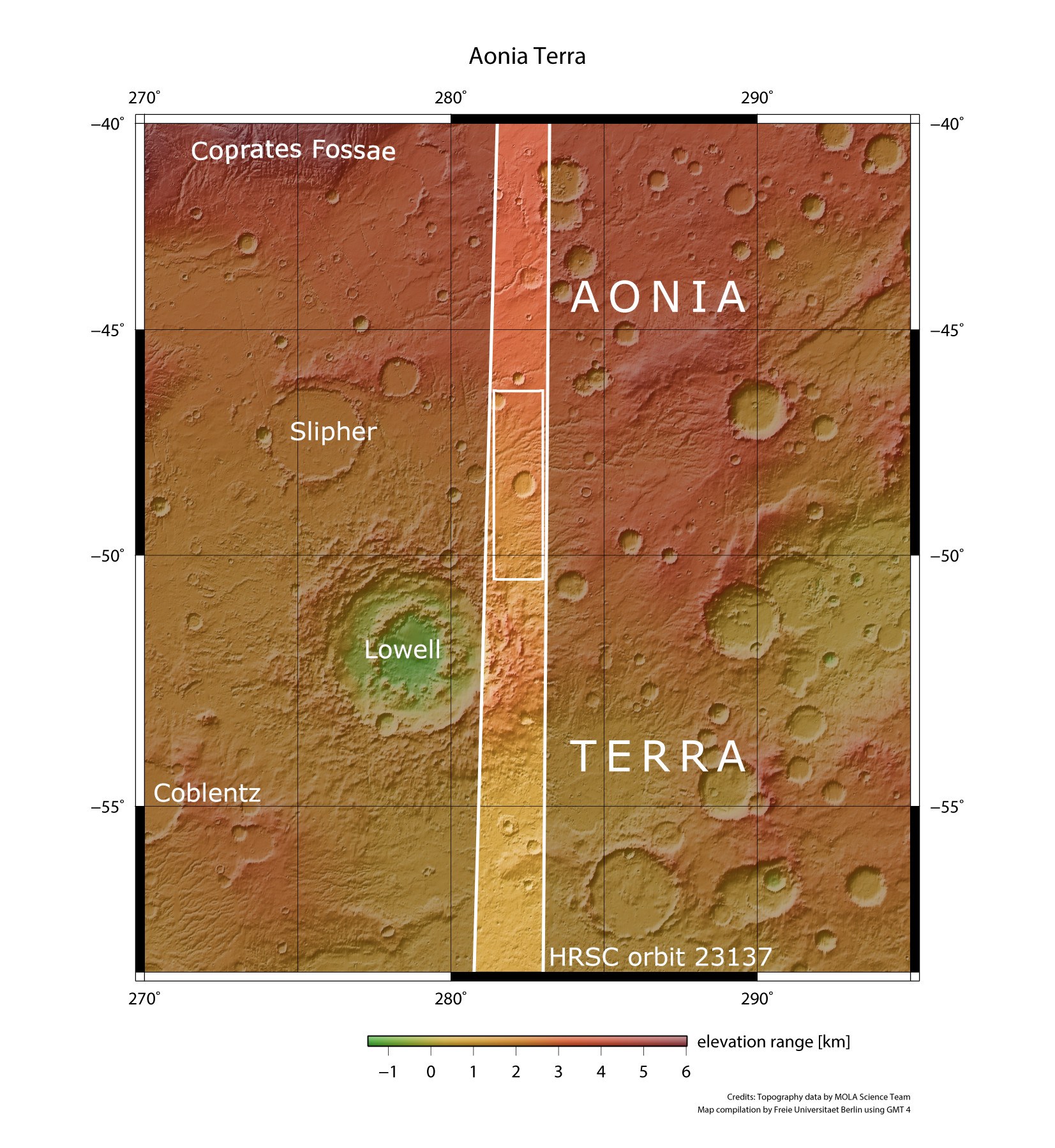 Die alte Hochlandregion Aonia Terra im Süden des Mars