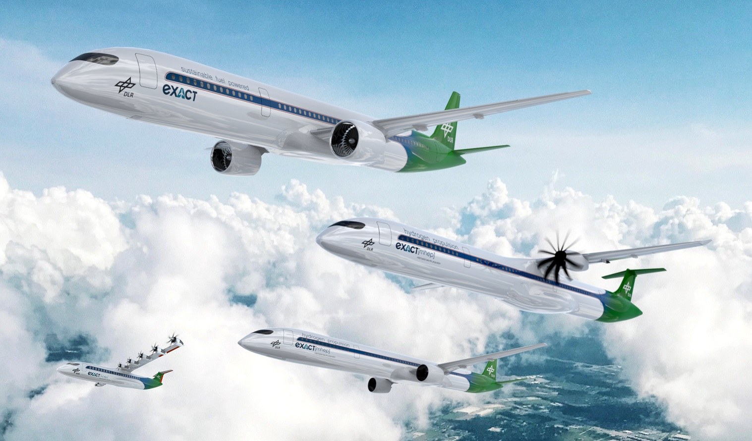 Verschiedene klimaneutrale Konzeptflugzeuge