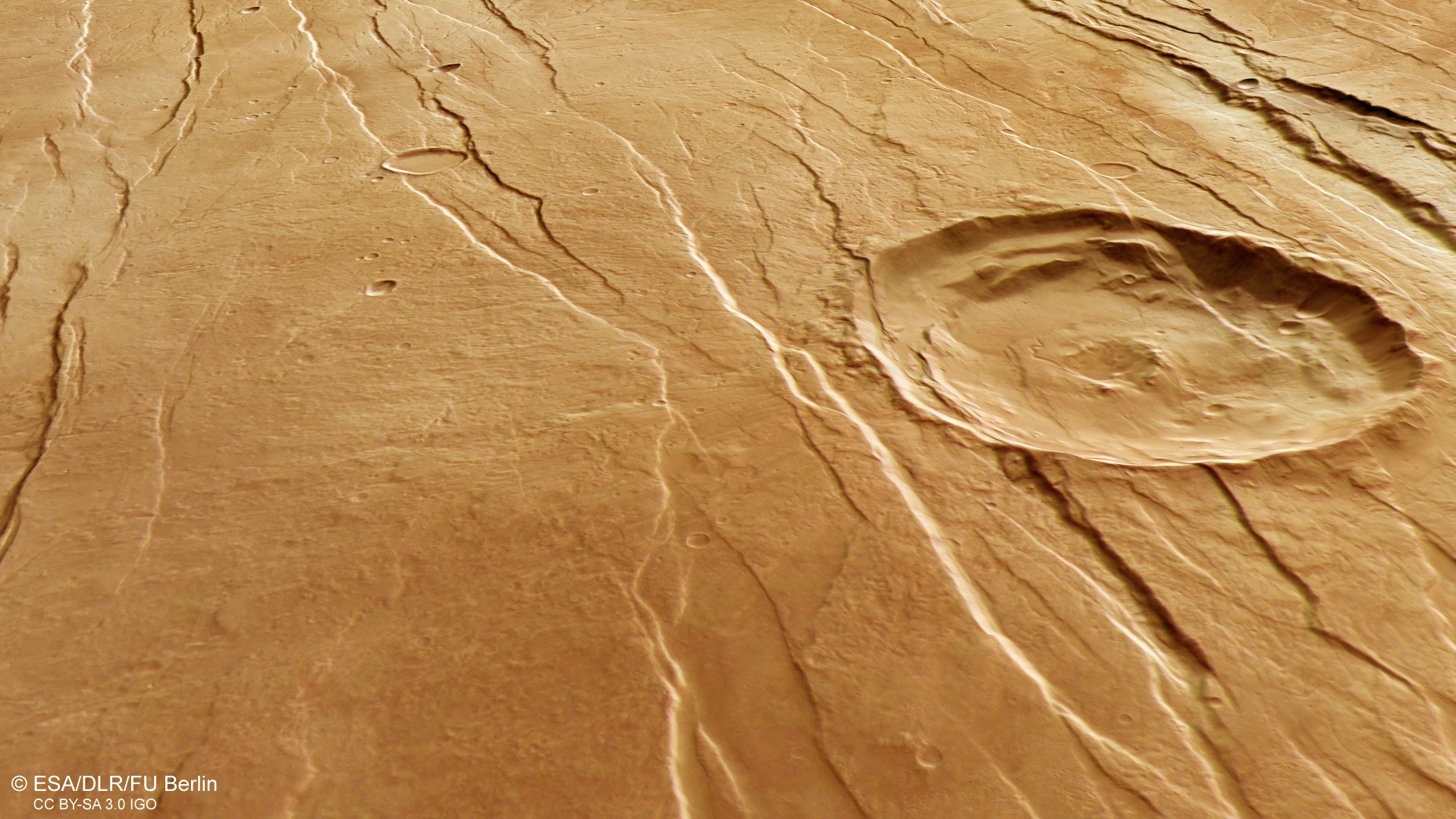 Perspektivischer Blick aus nordöstlicher Richtung auf Tantalus Fossae