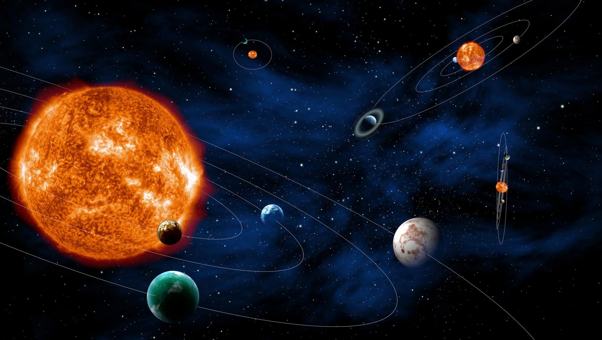 Grafische Darstellung Sonnensystem und Exoplanetensysteme