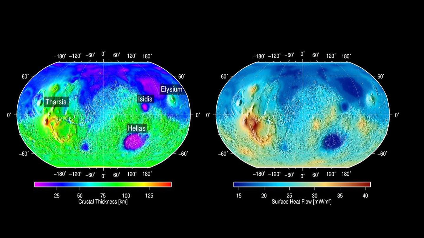 Karten der Krustendicke und des Oberflächenwärmeflusses des Mars aus Modellrechnungen