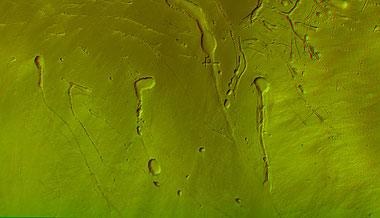 Eingestürzte Lavakanäle am Marsvulkan Ascraeus Mons in 3D