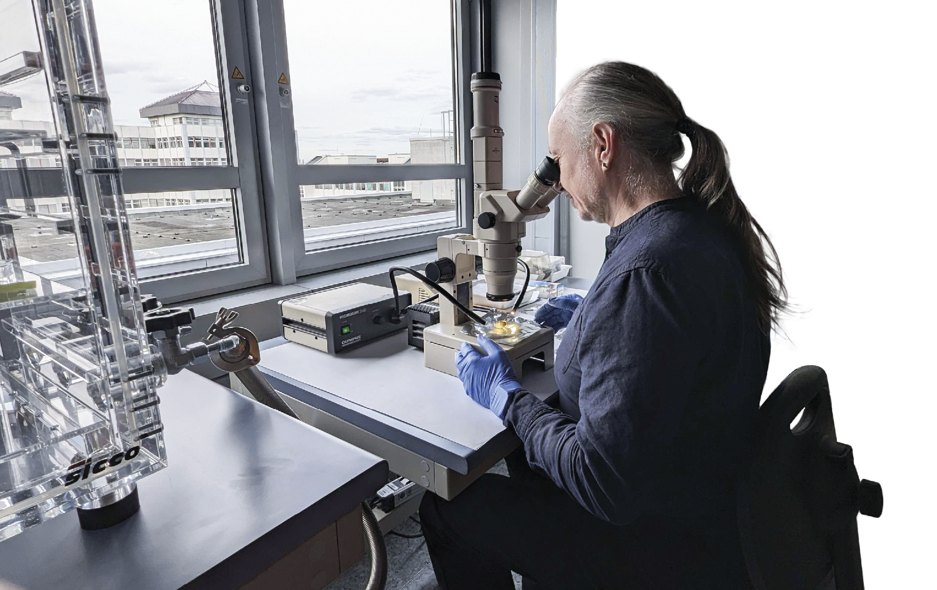 Planetenforscher Dr. Jörn Helbert bei der Arbeit am Mikroskop
