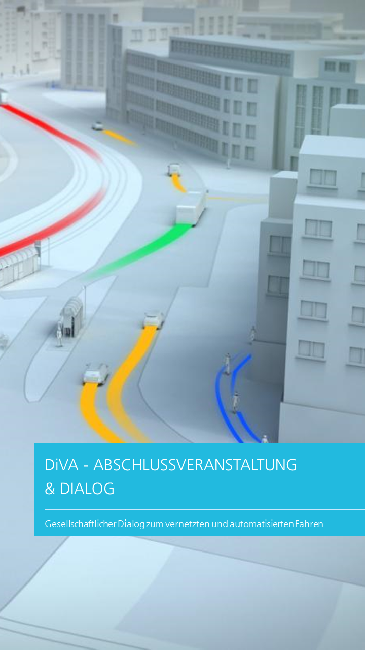 Zu sehen ist eine 3D gerenderte Stadt mit unterschiedlichen Verkehrsträgern, wie unter anderem Pkw und Schienenfahrzeugen.