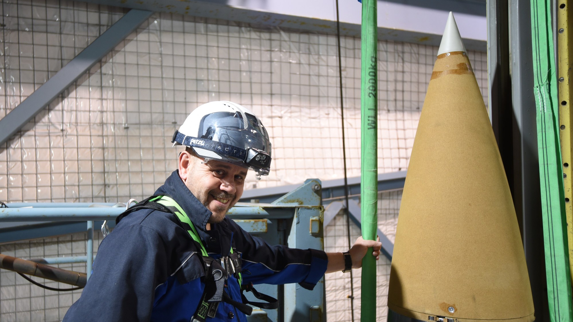 Technician Jürgen Knof inside the launch tower