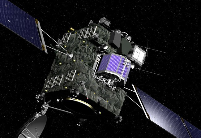 Die Raumsonde Rosetta mit dem Lander Philae im All