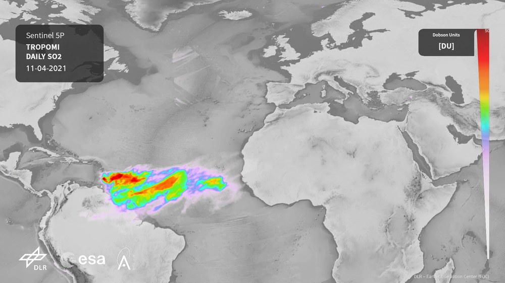 "La Soufrière" – EOC monitors distribution of the sulpher dioxide plume