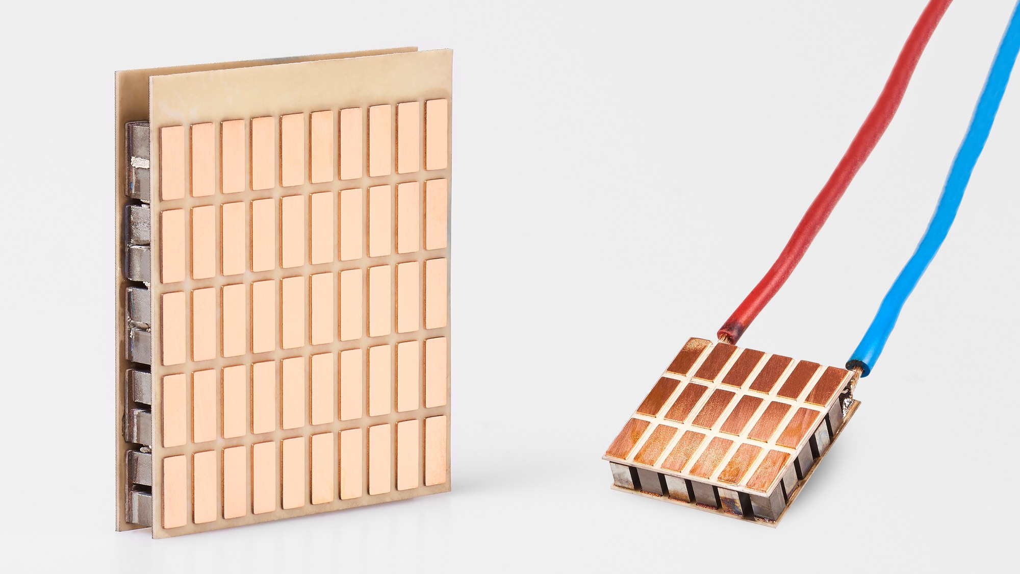 A 3D rendering of thermoelectric modules for the direct conversion of heat flows into electrical energy