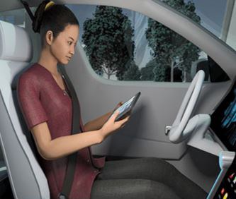 A computergenerated person in a car