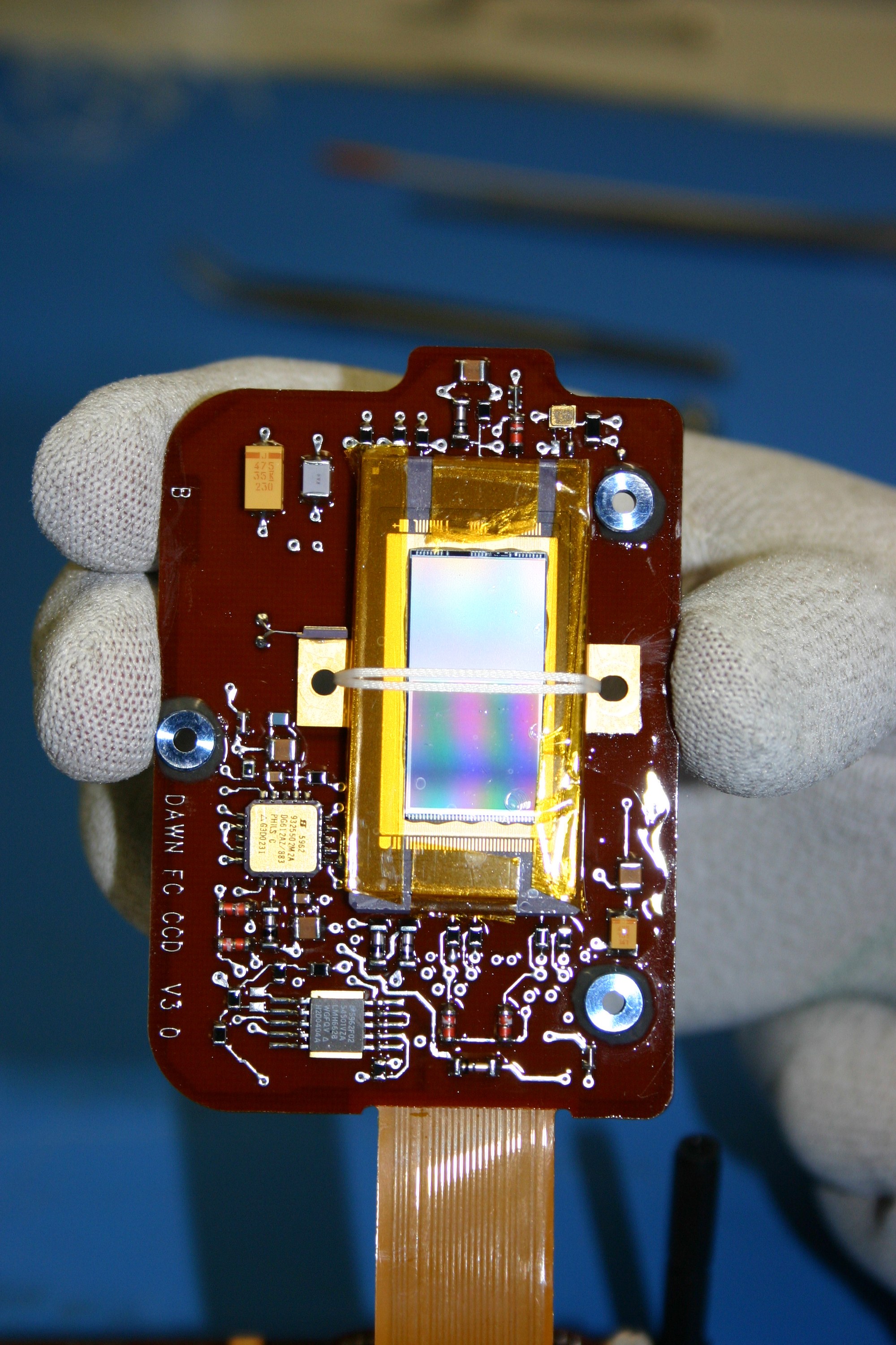 Close-up of the CCD board of the Framing Camera on Dawn