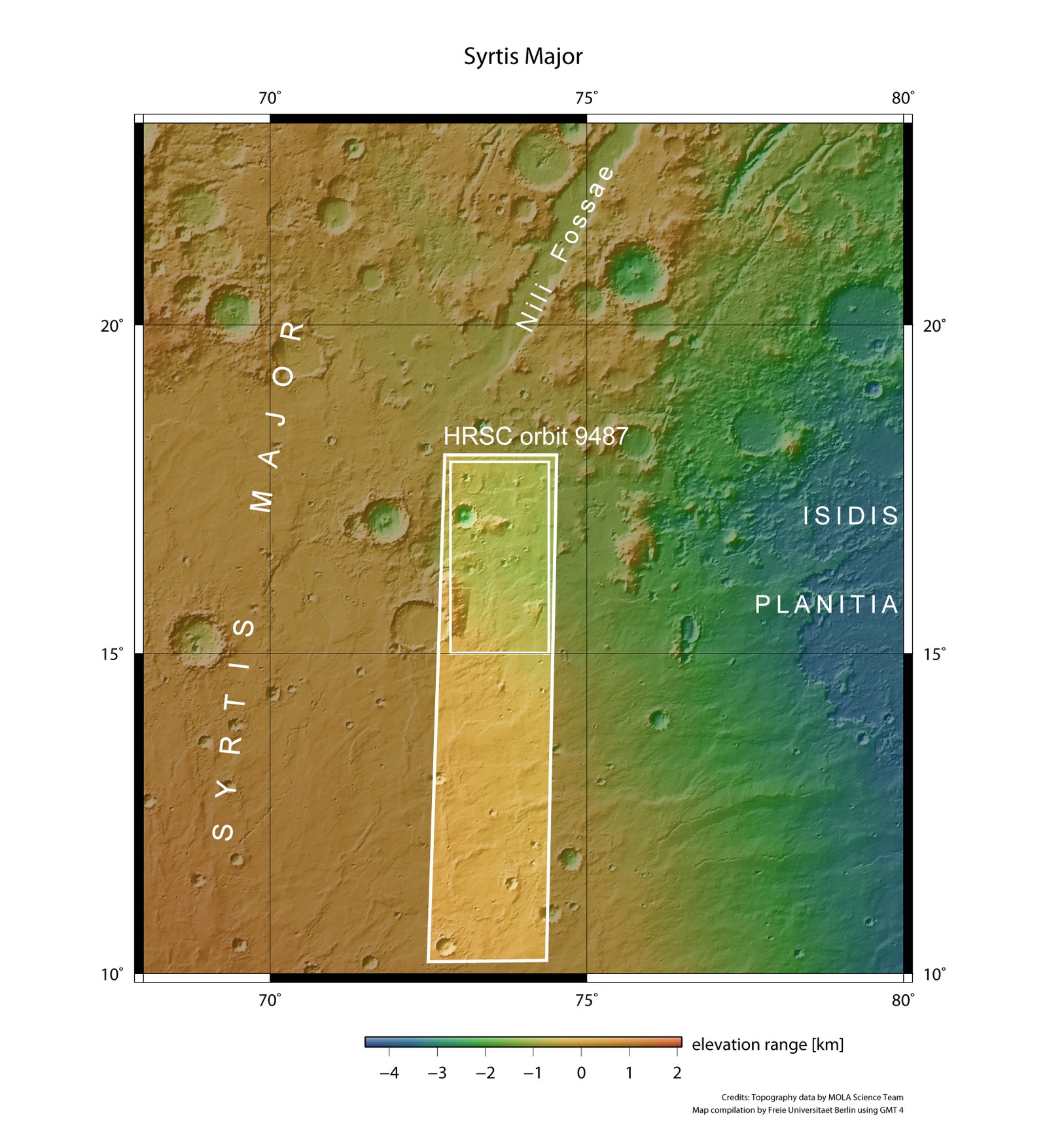 Topographical general map of the eastern edge of Syrtis Major