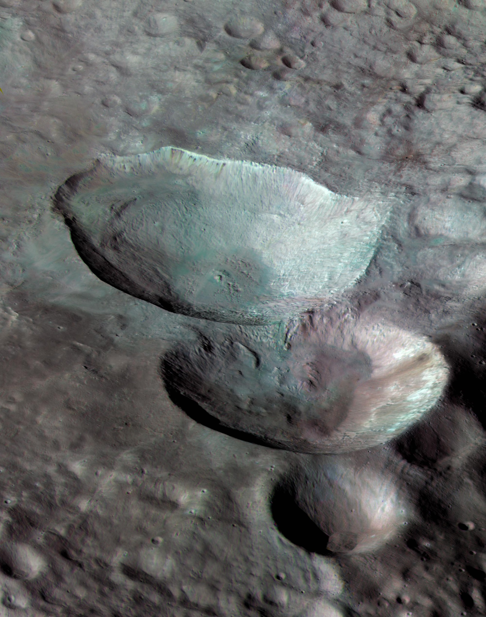Pseudo-true colour image of the three 'Snowman' craters