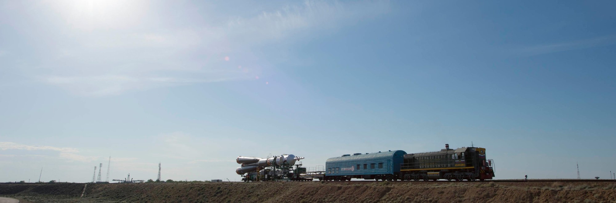 The Soyuz launcher on its way to the launch pad