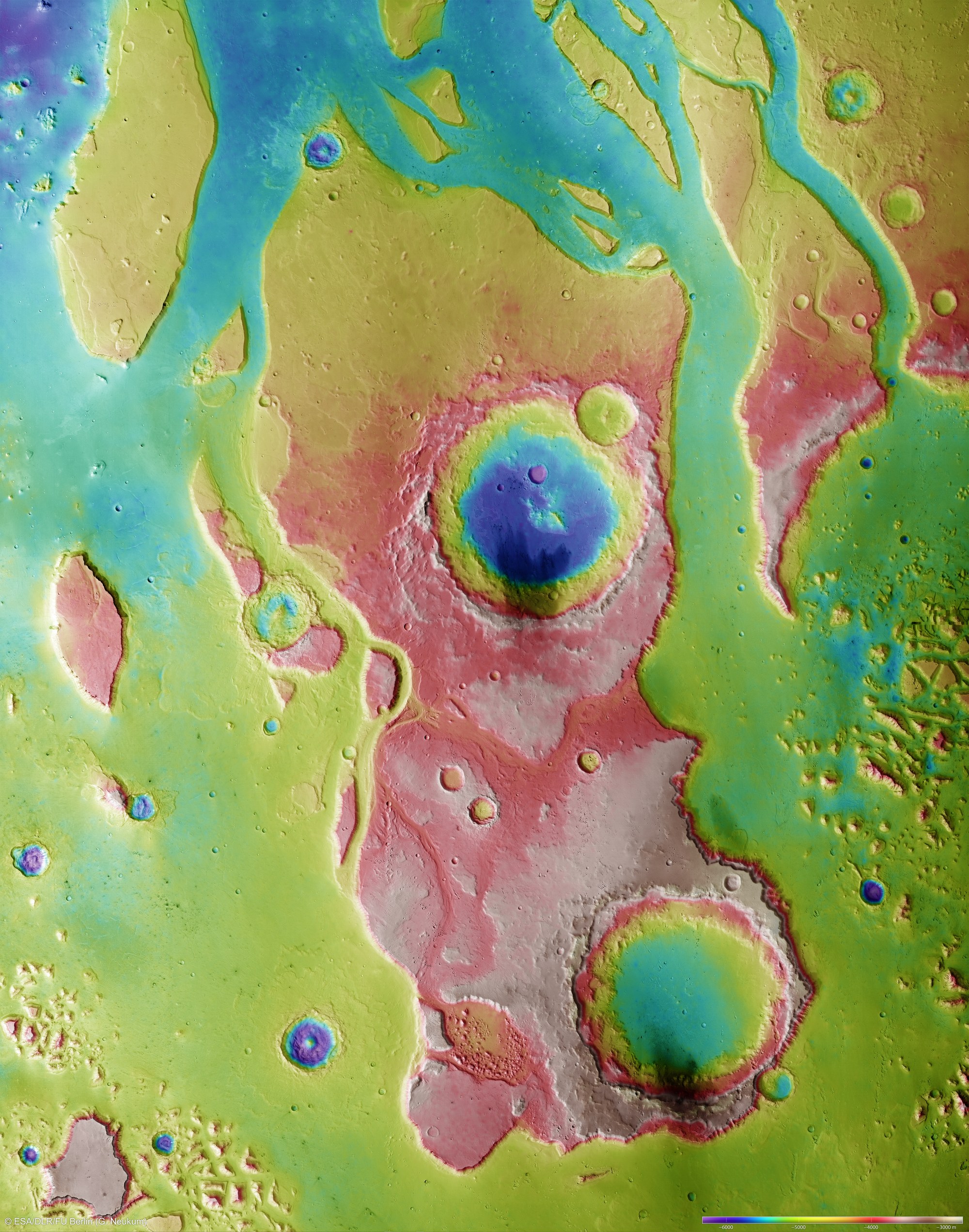 Tiu Vallis – colour-coded elevation model