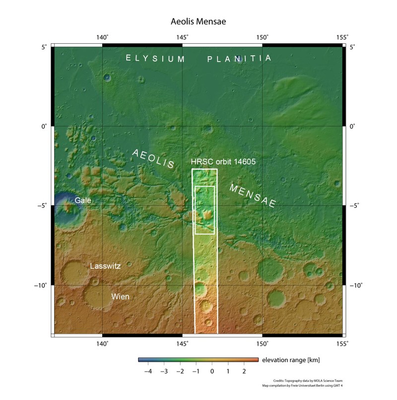 Topographic overview map of the Aeolis Mensae region