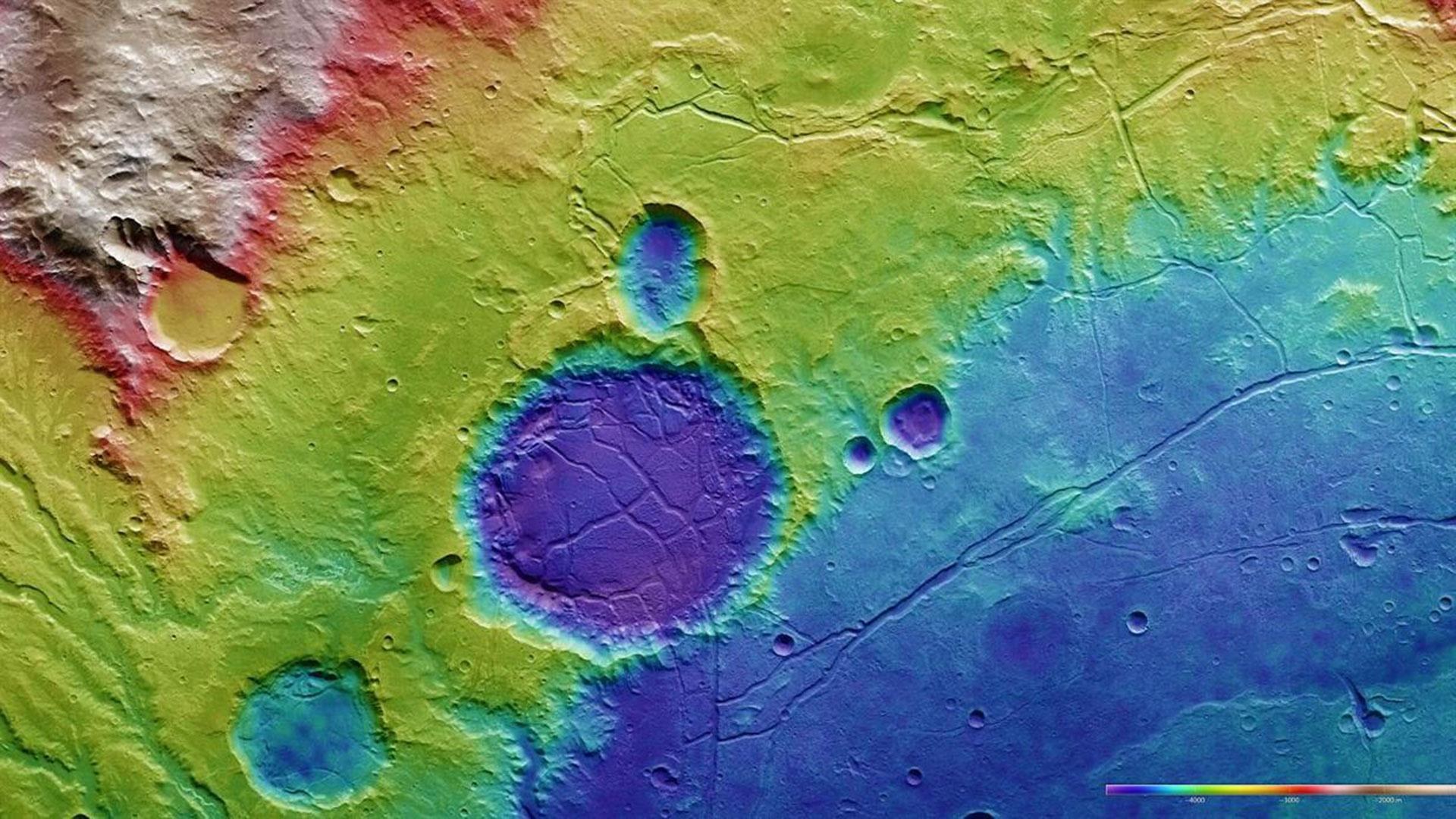Colour-coded image of the topography of the western part of Arda Valles
