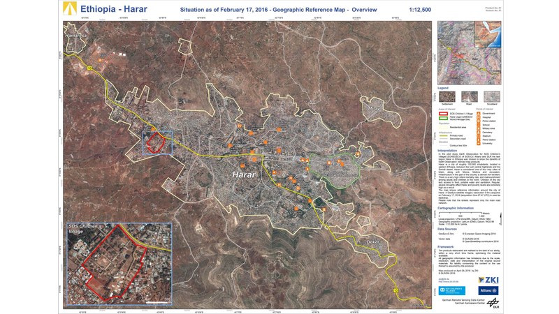 Geographical reference map of Harar in Ethiopia