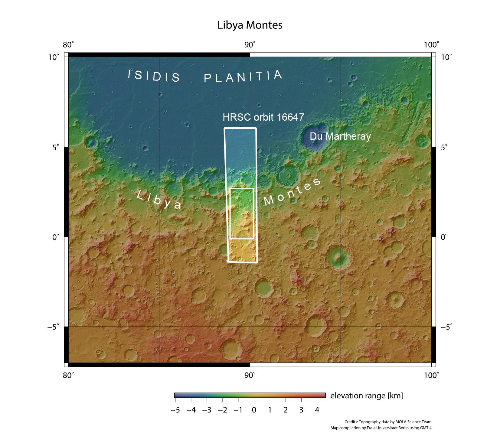 Topographic overview map of the Libya Montes region