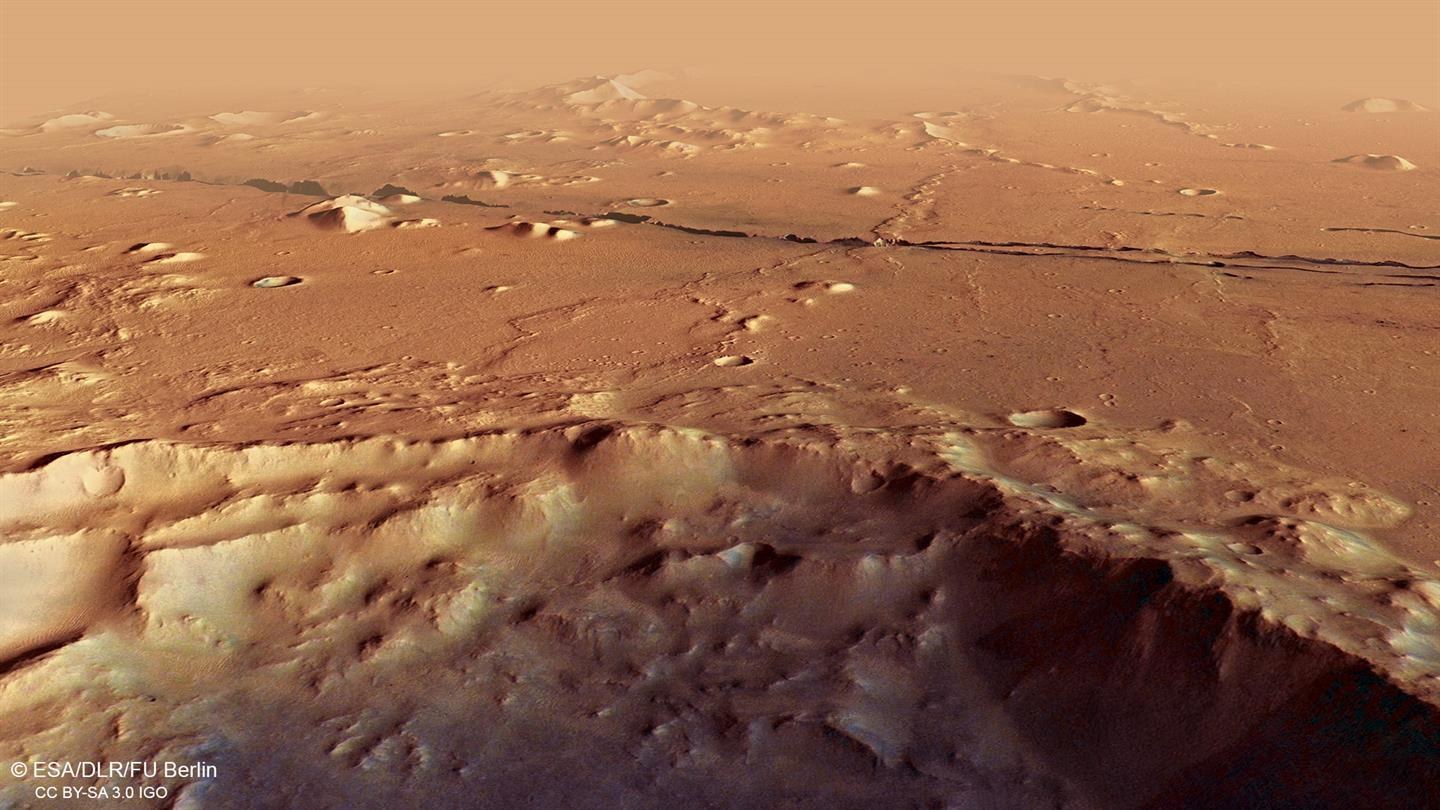 Perspective view, looking from north to south, over Cerberus Fossae