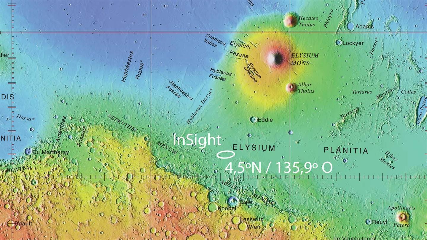 Map of the landing site for the InSight mission in Elysium Planitia